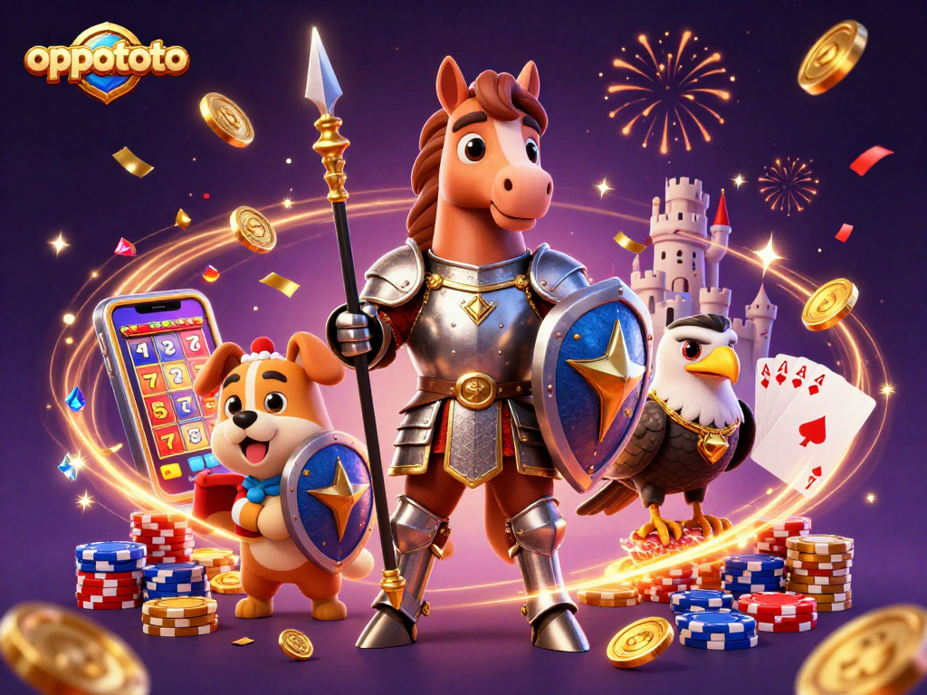 Experience thrilling gameplay with oppatoto as golden coins and poker chips scatter around the lively scene.
