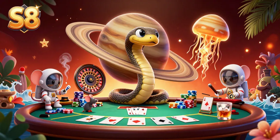 S8 players engage in thrilling bets as they spin a roulette wheel in a cosmic casino setting.