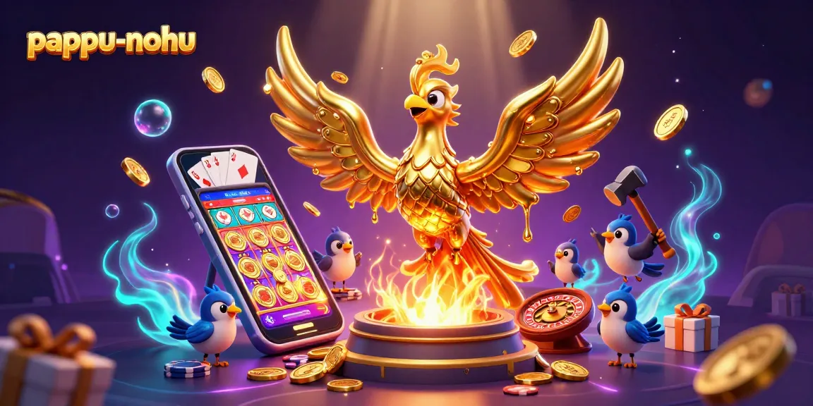 Pappu-nohu's captivating online gaming scene with a golden phoenix and vibrant slot elements.
