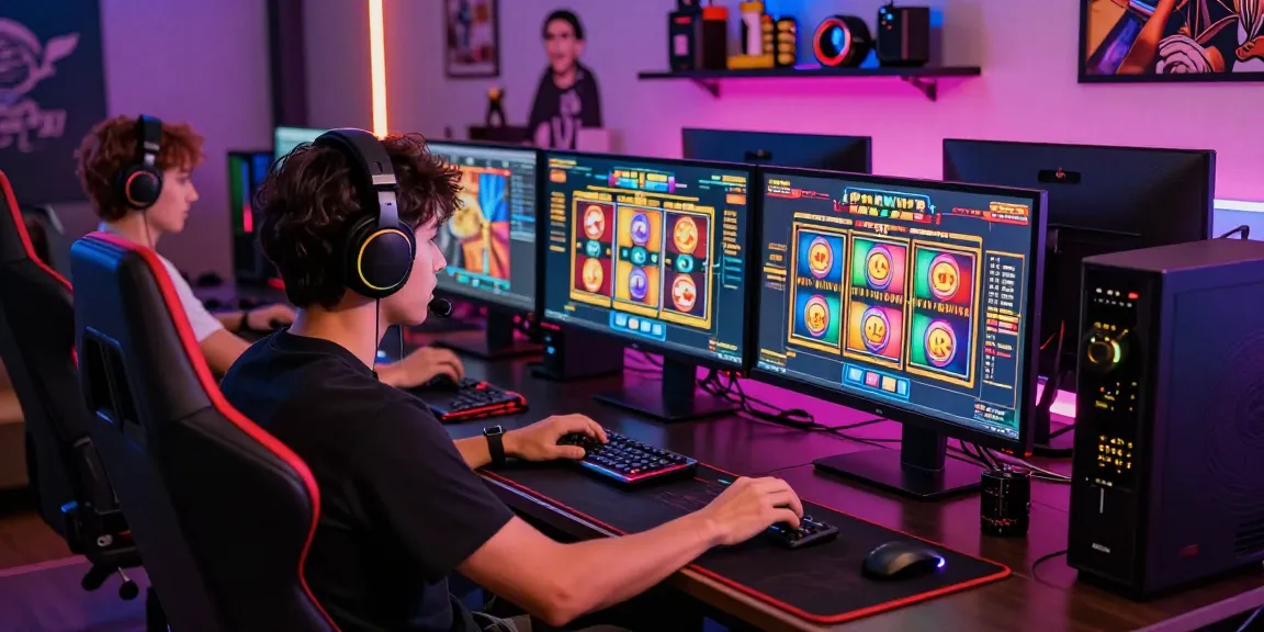 Gamer asyik memainkan Login LUXURY777 di ruangan gaming yang modern.