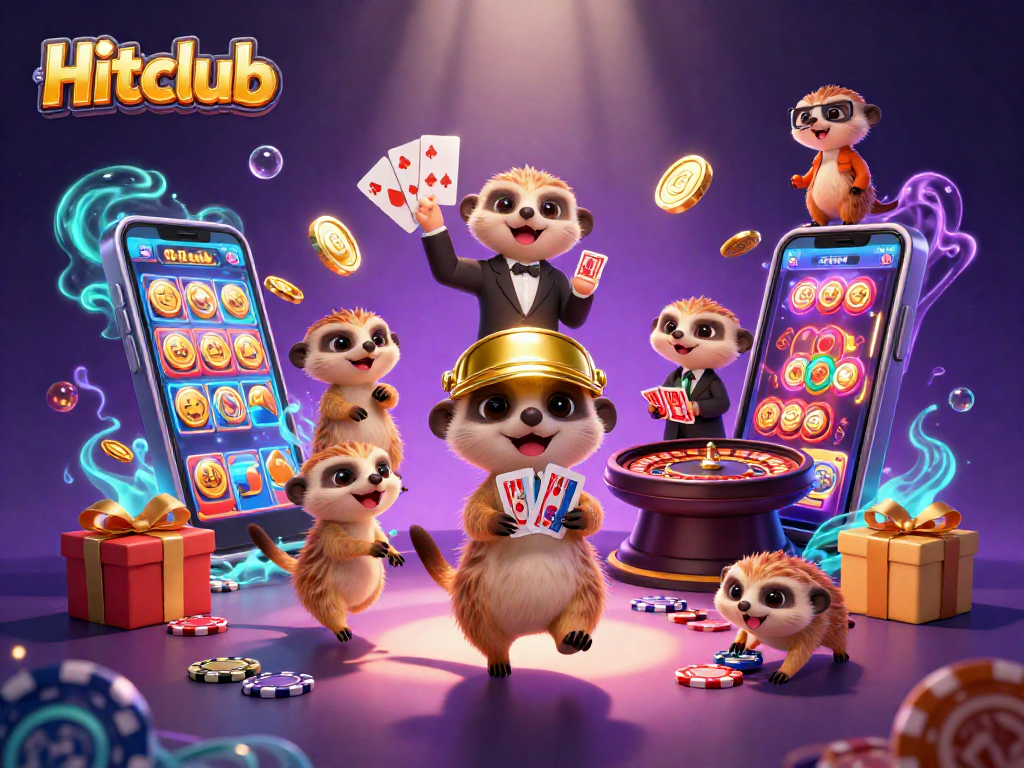 Experience winning strategies at Hitclub in a lively meerkat casino scene.
