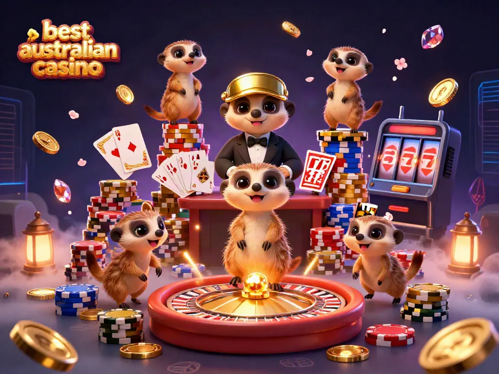 Engaging scene of the best Australian casino with meerkats running a vibrant operation full of action.