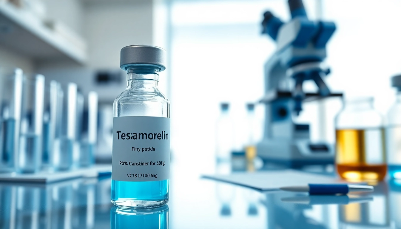 Purchasing tesamorelin peptide for sale in a lab environment, emphasizing research quality.