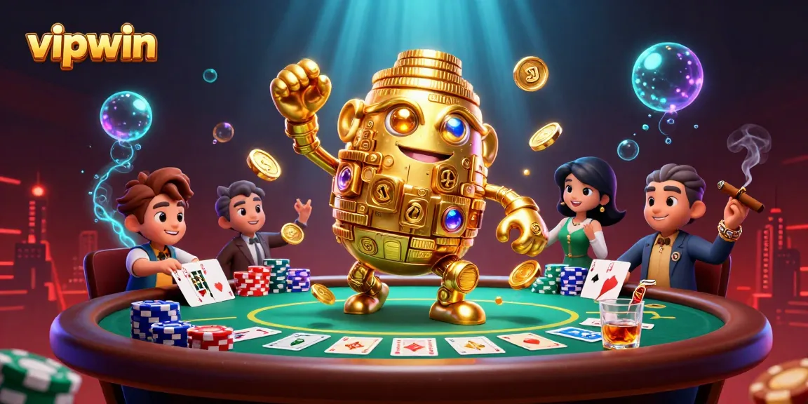 Experience dynamic gaming with vipwin as a golden golem and poker elements enrich the scene.