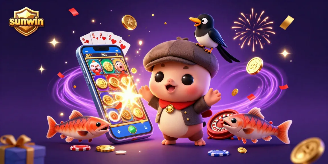 Experience the thrill of sunwin with playful Nessie and gaming elements in vibrant 3D art.