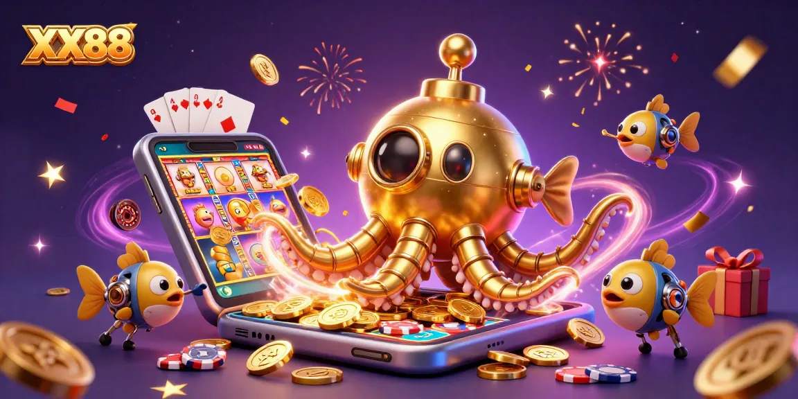Experience exciting gaming with the XX88 kraken submarine amidst a sea of treasures.