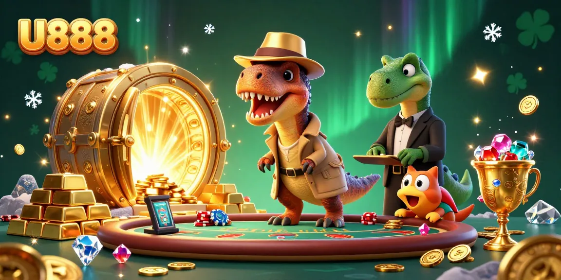 U888 players enjoy casino thrills with an animated velociraptor counting cards at the blackjack table.