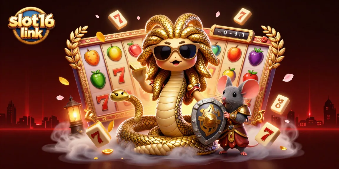 Spin the reels with excitement at slot16 link featuring Medusa and a shield mouse in a 3D casino scene.