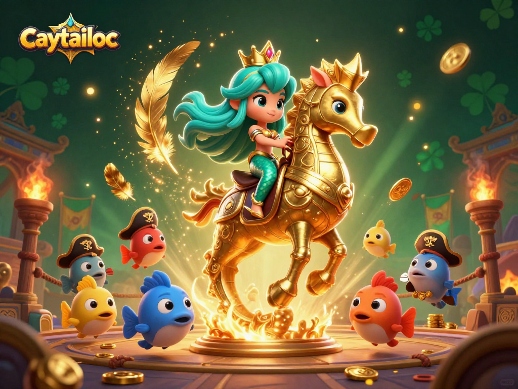 Caytailoc showcases thrilling jackpot action with a 3D mermaid princess and seahorse against a vibrant casino backdrop.
