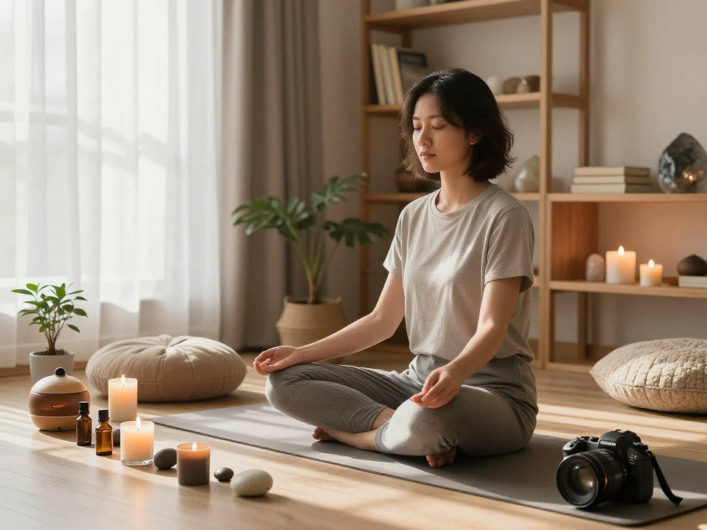 mantra88 yoga meditation scene with serene atmosphere and calming elements