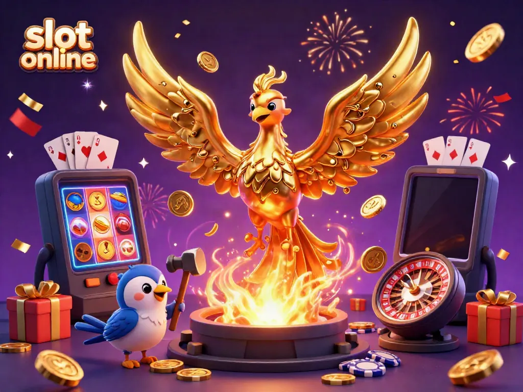 Engage with exciting slot online gameplay featuring a molten metal phoenix and casino elements.