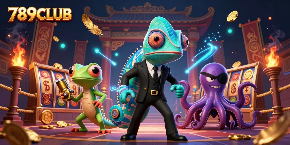 Experience exciting gaming action at 789CLUB with thrilling 3D casino characters amidst immersive scenes and vibrant elements.