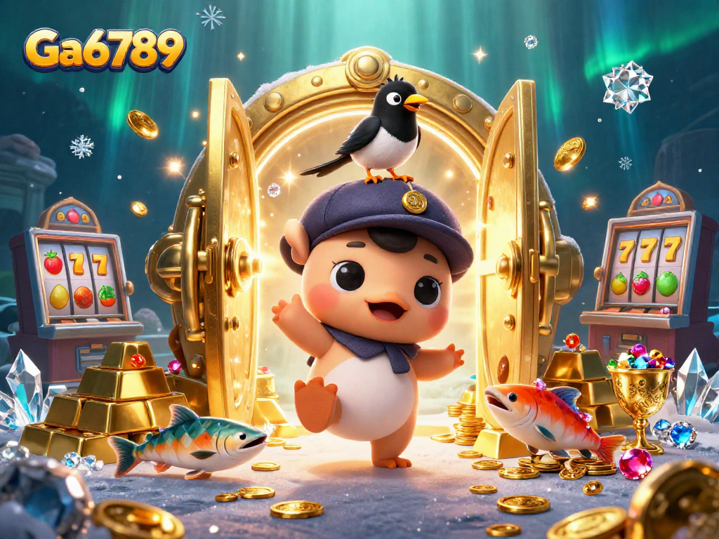 Spin the reels with Ga6789's dazzling 3D cartoon illustration of Nessie and treasure!