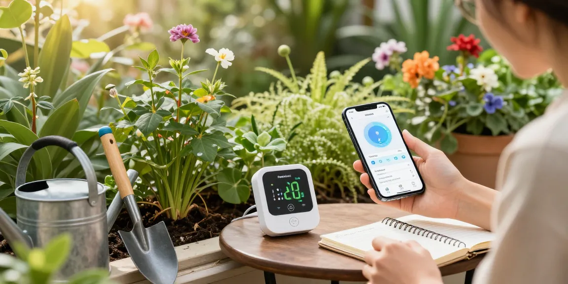 Setting up RainPoint WiFi water timer in a vibrant garden, highlighting gardening efficiency.