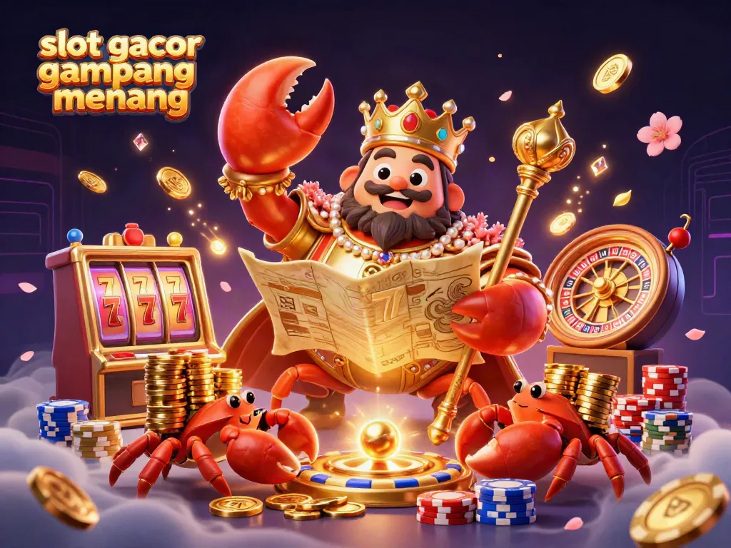 Experience the thrill with slot gacor gampang menang featuring a majestic golden crab and treasure-filled scene.