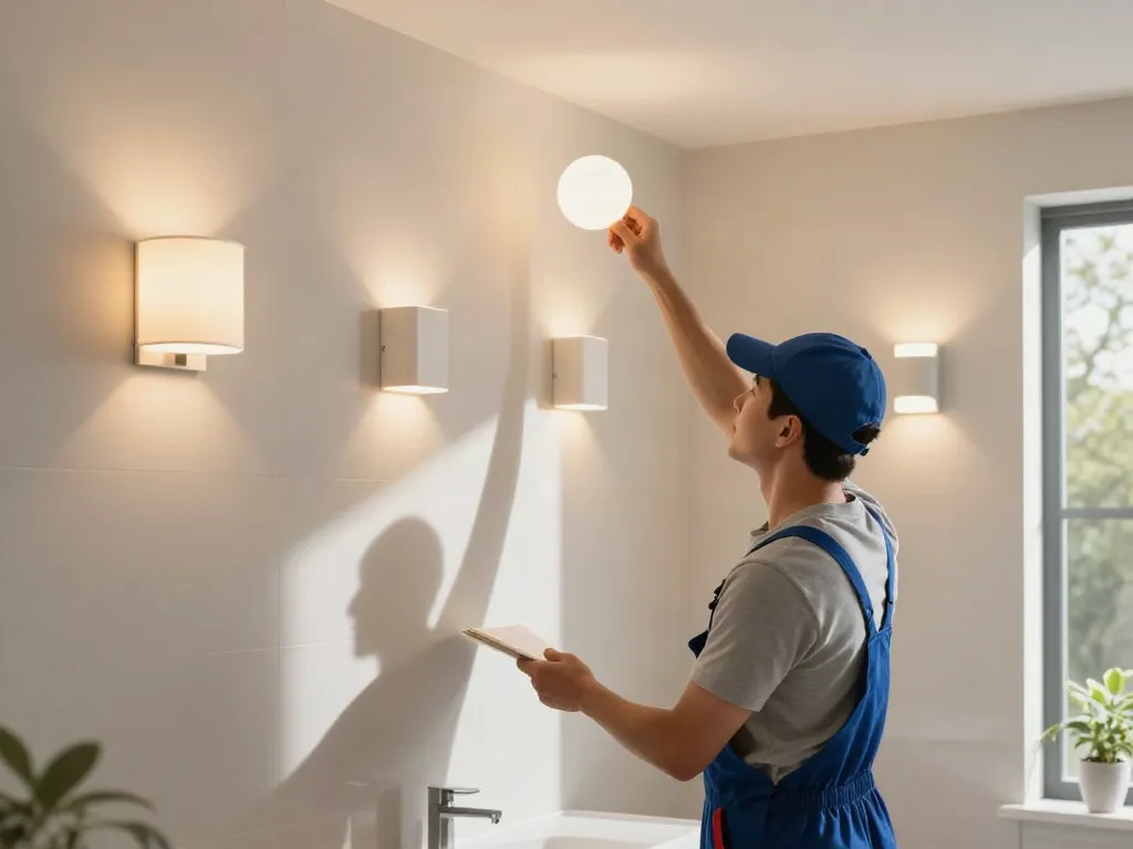 Instalare aplice LED baie de către un profesionist, oferind servicii de înaltă calitate.