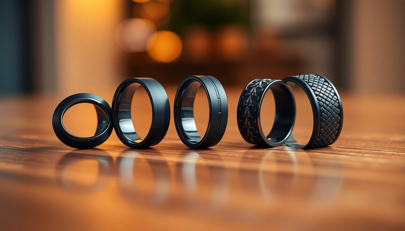 Showcasing black wedding rings for men with elegant designs highlighting their unique features.