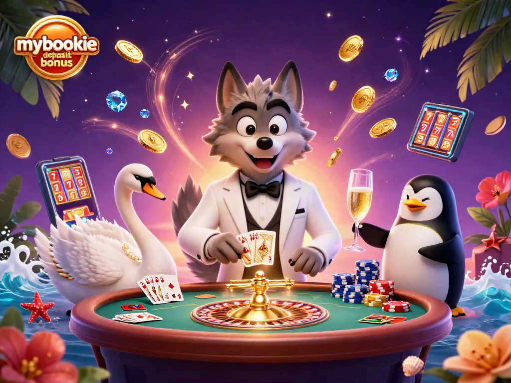 Experience the thrill of the mybookie deposit bonus with vibrant 3D casino characters and sparkling game elements.