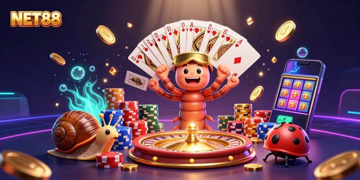 Experience NET88 in this vibrant, dynamic casino scene with unique animated characters.