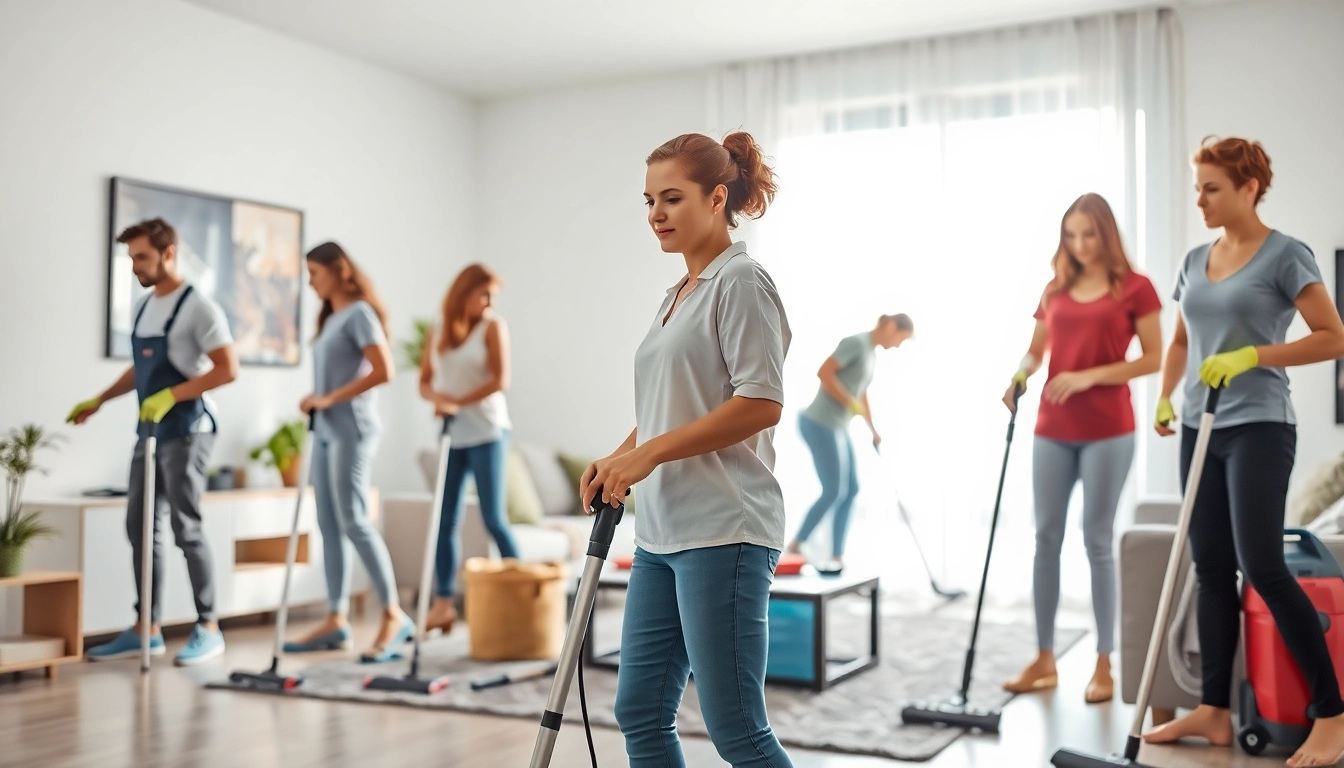 Efficient bond cleaning Logan service with diverse team in a modern apartment setting.