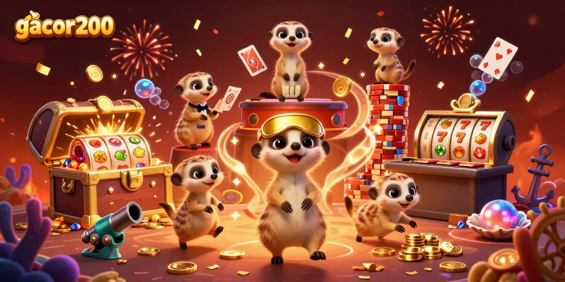 Gacor200 menghadirkan kasino yang meriah dengan meerkat dan elemen slot yang menarik.