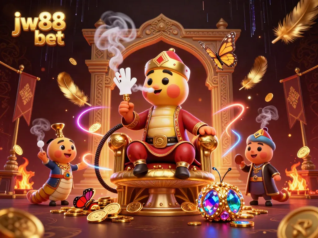 Engage in thrilling gameplay with jw88 bet as a vibrant caterpillar master leads a dynamic casino scene.