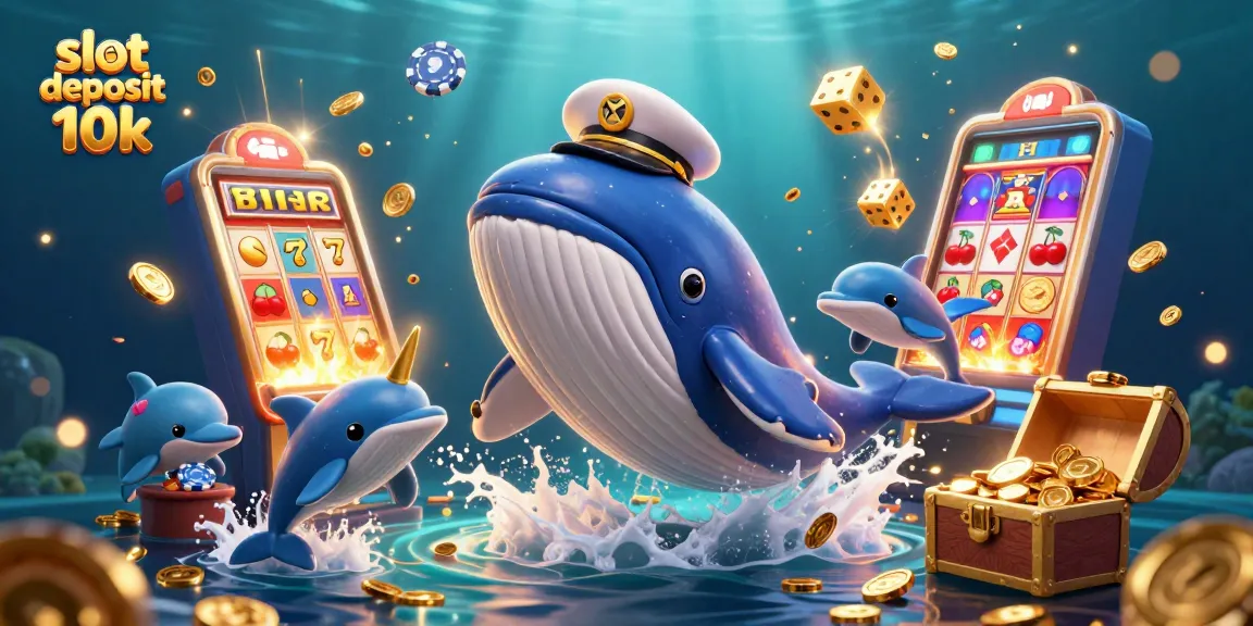 Experience thrilling gameplay with slot deposit 10k while a playful whale, narwhal, and dolphins celebrate with coins.