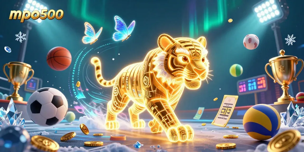 MPO500 enhances the exhilarating digital casino experience with a golden tiger and vibrant game elements.