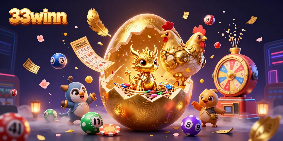 Experience thrilling gameplay at 33winn with a vibrant illustration of gold and poker chips.