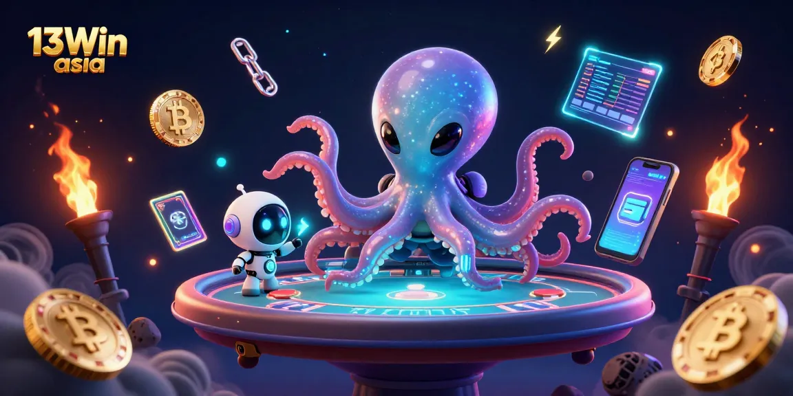 Engage in thrilling poker action with 13Win asia's vibrant alien-themed casino illustration.