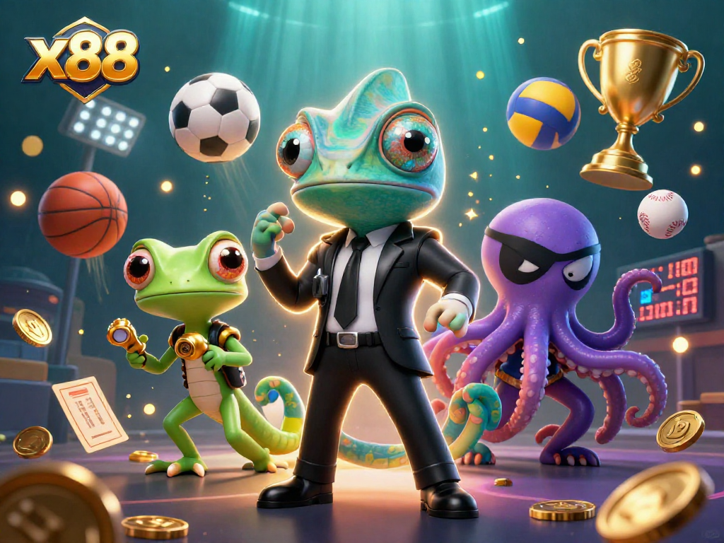 Place your bets at x88 with excitement in a vibrant casino-themed scene.