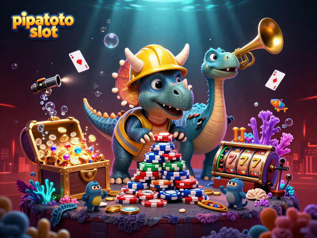 Experience big wins with pipatoto slot featuring a dynamic 3D cartoon scene of playful dinosaurs and casino elements