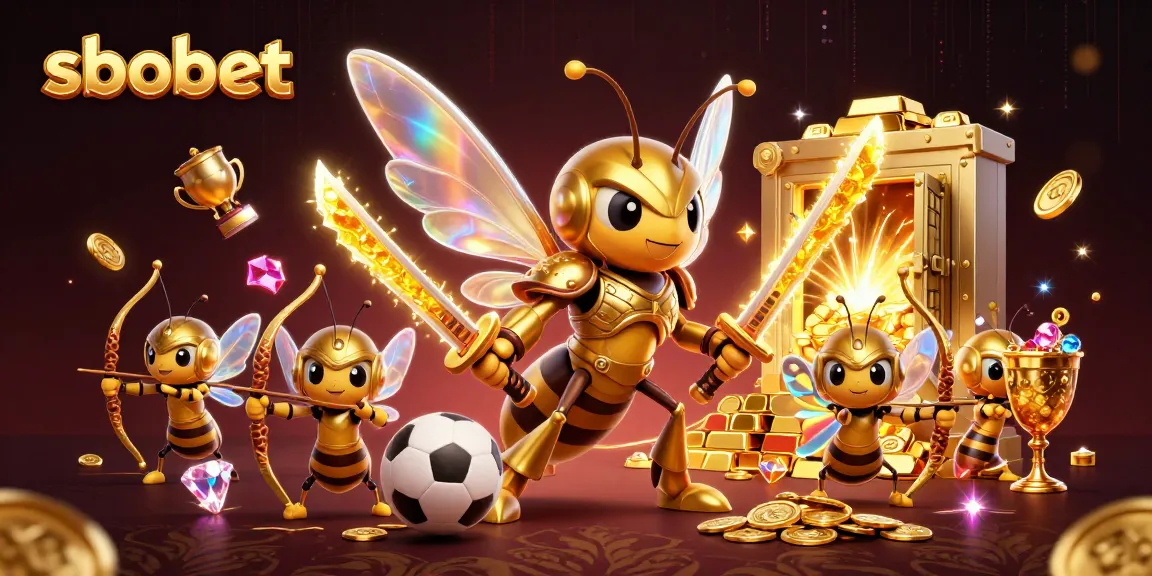 Experience sbobet's thrilling sports betting action with a dynamic scene of hornets and golden treasure.