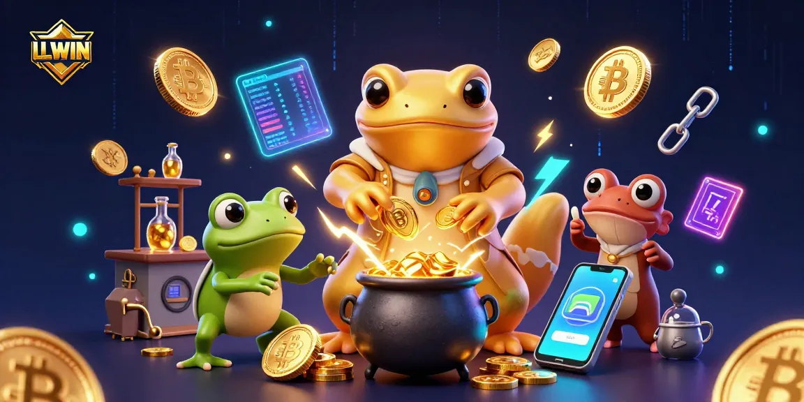 LLWIN offers an engaging experience with a magical 3D illustration of a golden salamander and a frog mixing gold.