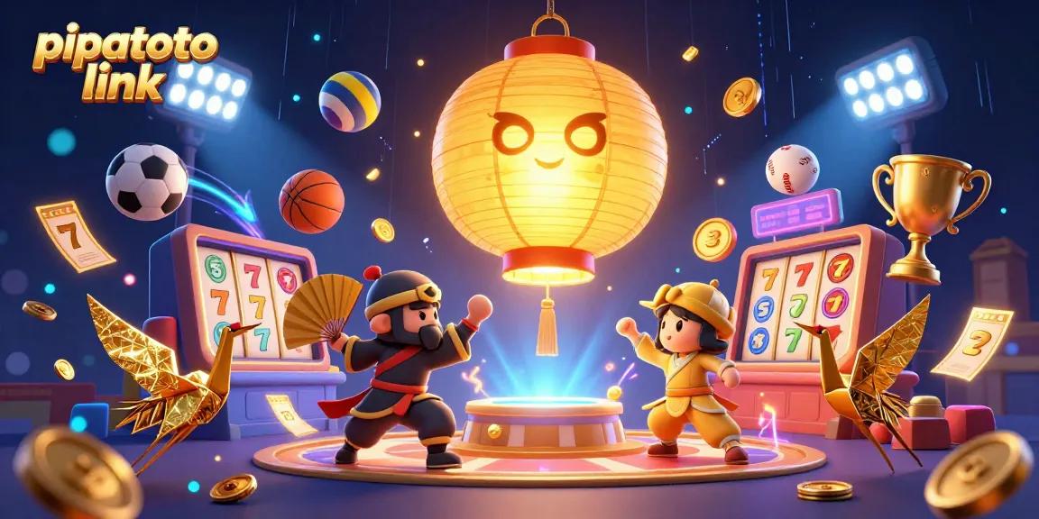 Pipatoto link illuminates winning chances with a golden lantern spirit above a vibrant casino night market.
