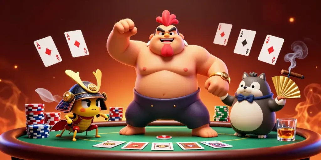 Bet on luxury111 with a powerful sumo wrestler rooster and thrilling poker action.