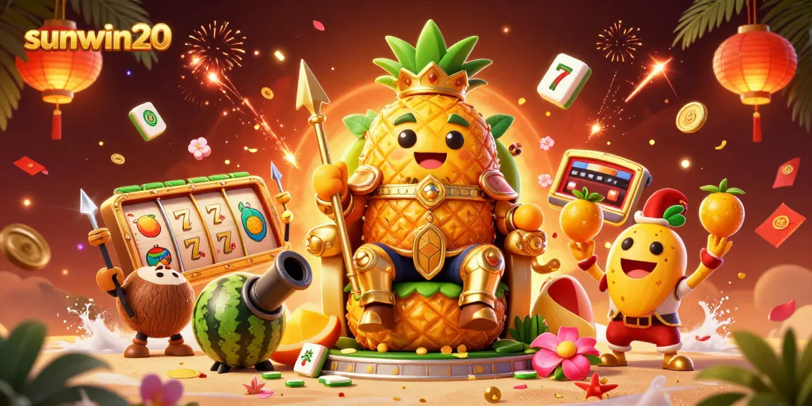 Experience the vibrant thrill of sunwin20 casino gaming with a majestic pineapple king in action.