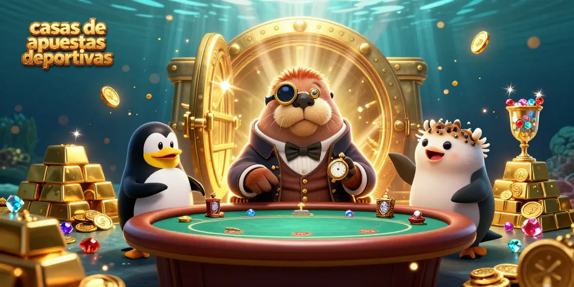 Casa de apuestas deportivas en un entorno submarino, con un morsa y un pingüino.
