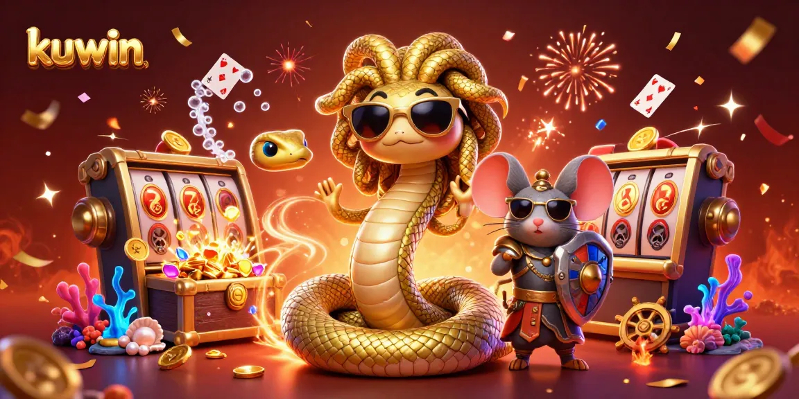 Kuwin players enjoy exciting slot games with colorful characters and a vibrant casino backdrop.