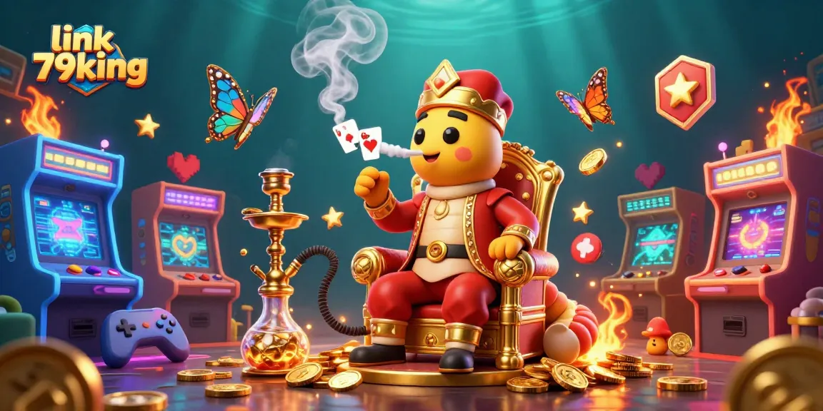 Engage with link 79king through a vibrant 3D casino scene featuring a hookah-master and dynamic game elements.