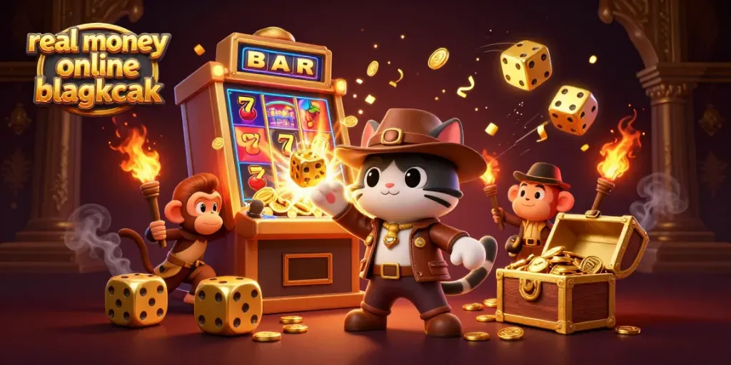 Experience the thrill of real money online blackjack with an adventurous cat and monkey explorers