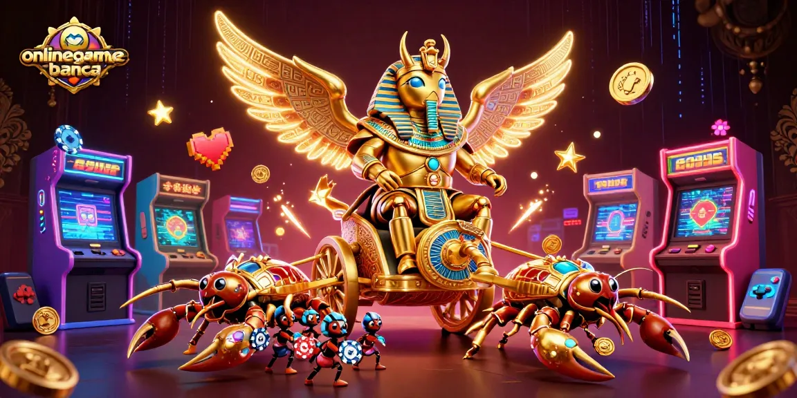 Experience the excitement of onlinegamebanca as a golden scarab beetle leads a vibrant casino adventure.