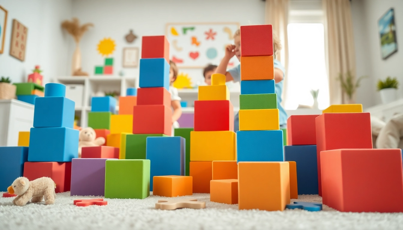 Get the details on colorful giant foam building blocks inviting children to play and create.