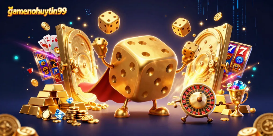 Engage with gamenohuuytin99's captivating casino adventure featuring golden dice and jewels.