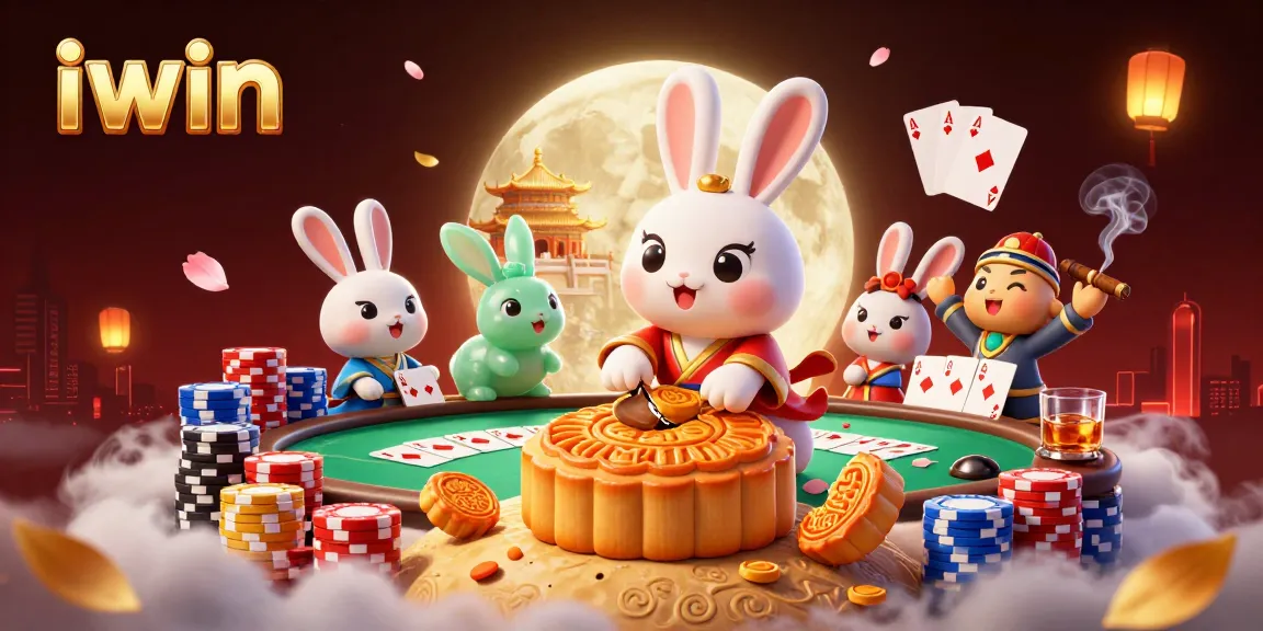 iwin moon rabbit helps players reveal poker treasures in a vibrant casino scene.