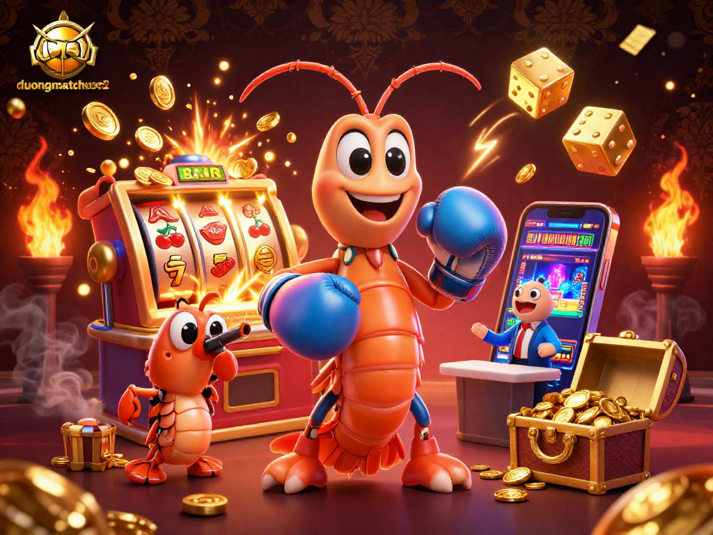Experience duongmatchuoc2 with a vibrant 3D dynamic casino scene filled with winning symbols and characters.