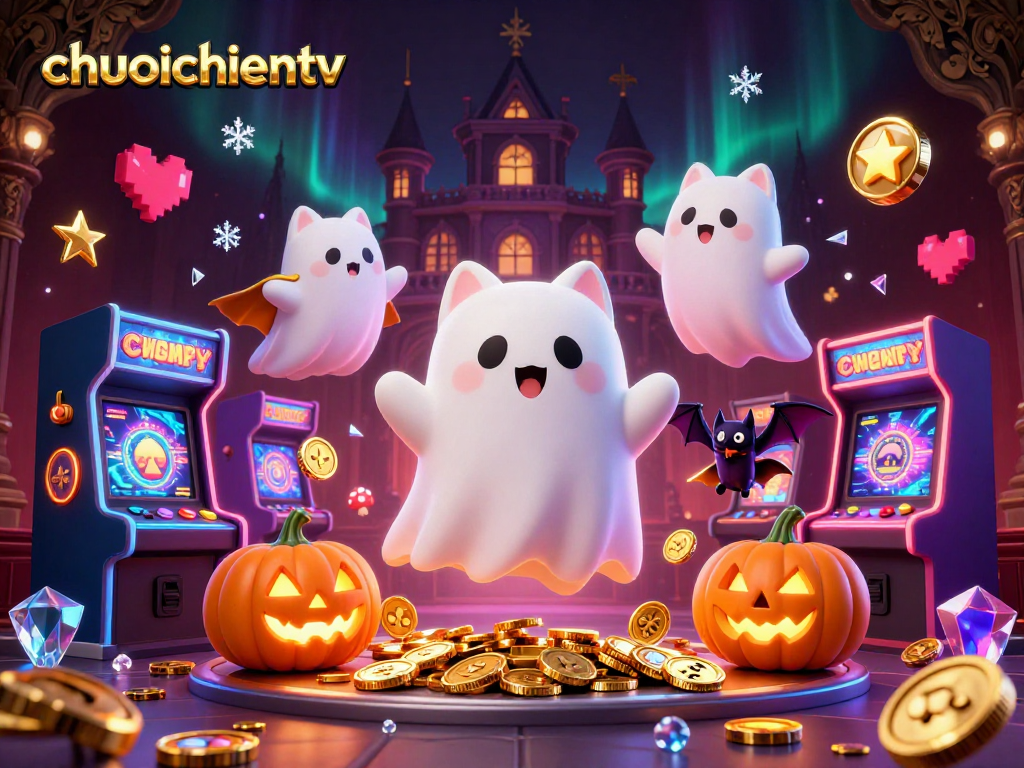 Engage with the thrilling action of chuoichientv at our haunted casino, featuring cartoon characters and gaming elements.