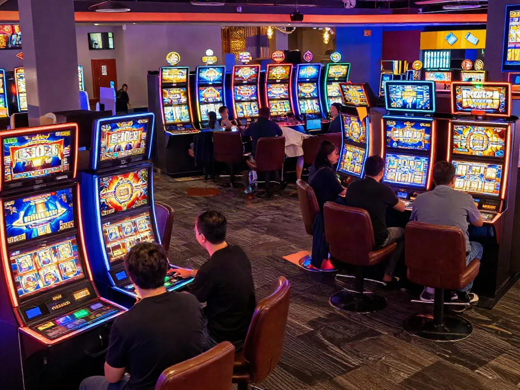 Players enjoying various slot online games at a vibrant casino atmosphere.