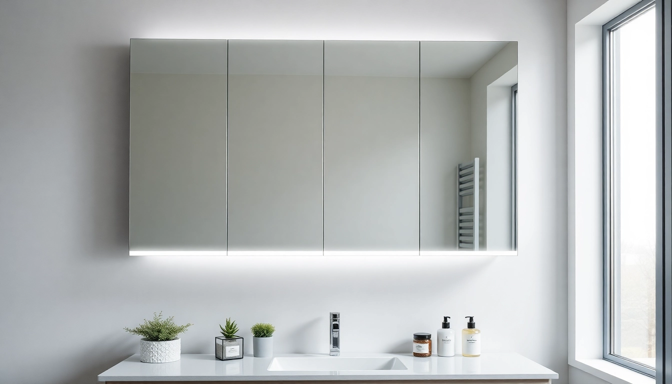 Spiegelschrank Bad mit Beleuchtung in einem modernen Badezimmer mit stilvollen Details.