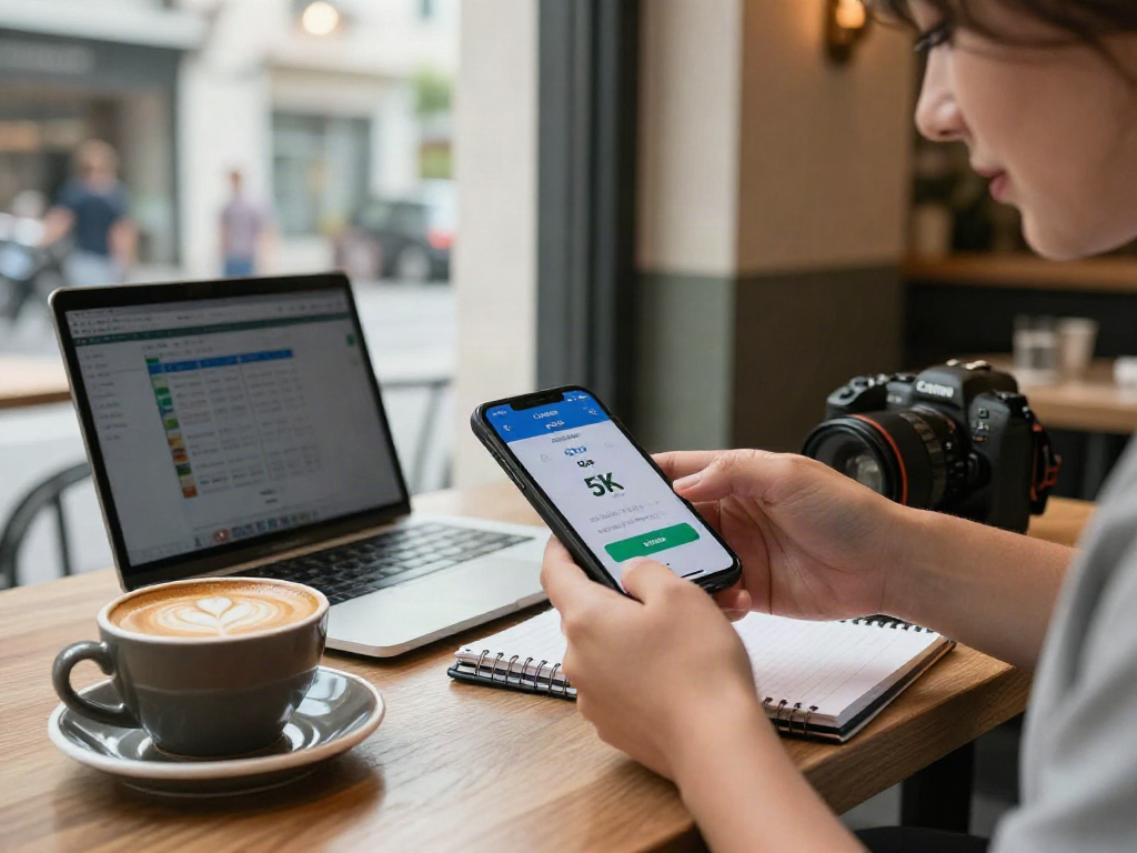 Engaging mobile payment experience with slot 5k qris interface at café table.